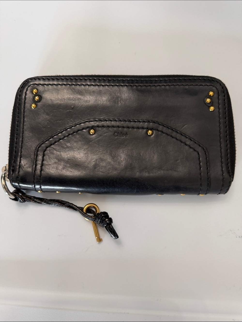 Chloe Paddington Black Leather Zip Wallet with Stud Detail